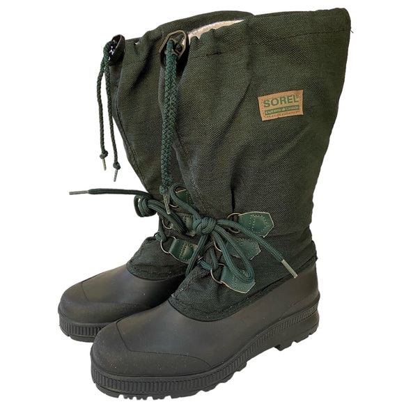 Sorel Dark Green Felt Lined Over Calf Weather Boots Waterproof Size 9 - Picture 3 of 13